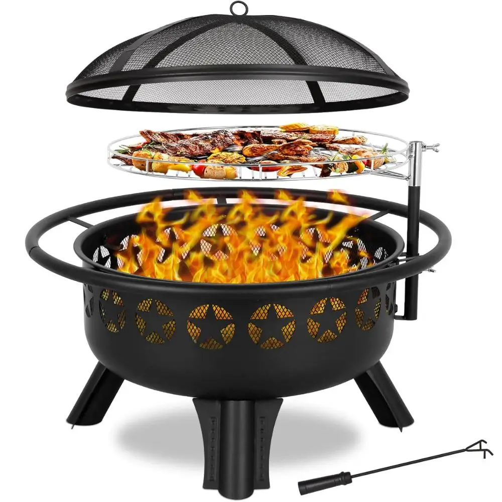 2 in 1 fire pit with swivel grill