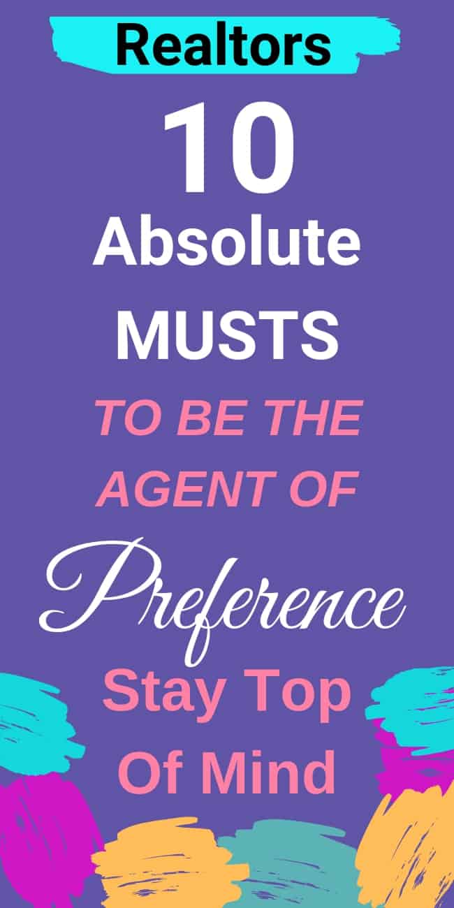 Do These 10 Absolute MUSTS to be the TOP OF MIND Realtor PREFERENCE. The only one your sphere goes to for real estate guidance and representation.
#TopOfMINDRealtor #StayTopOFMind #Realtor #TopofMindAgent #RealEstateTips #RealtorHelp #RealtorStrategies #RealEstateMarketing #RealEstateSuccess #RealtorSuccess #RealEstate #RealtorMarketing #RealtorWebsites #RealtorTopOfMind