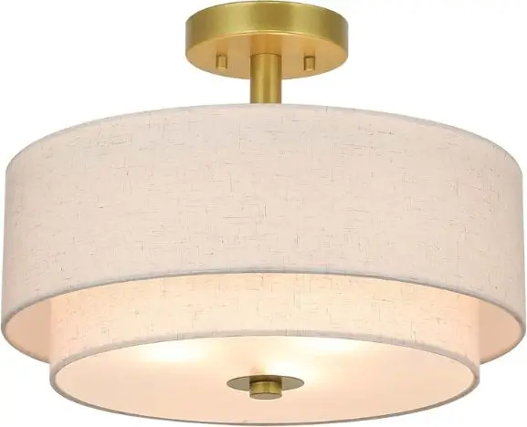 3 Light Semi Flush Mount Light, Close to Ceiling Light Fixture with Fabric Shade