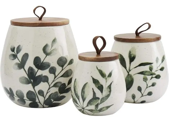 3 piece green leaf canister set