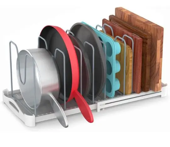 Adjustable Bakeware Organizer Pot Lid Holder Rack for Pots, Cake Molds, Cutting Boards, Mats, Cookware