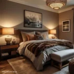 Bedroom with a ceiling light and separate bedside lamps for layered evening lighting