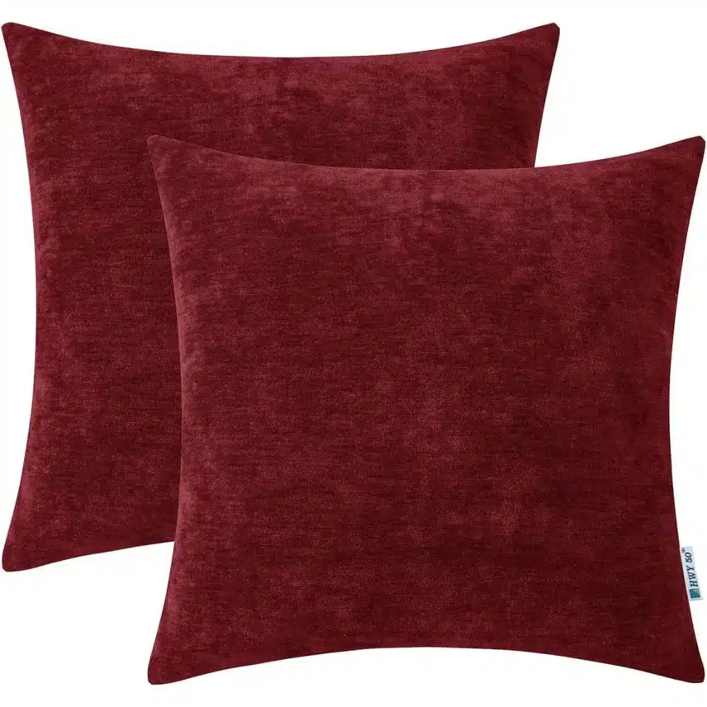 Burgundy Red Throw Pillows Covers 18x18 Inch for Couch Sofa Bed Living Room, Chenille Soft Comfy Solid Decorative Throw Pillows