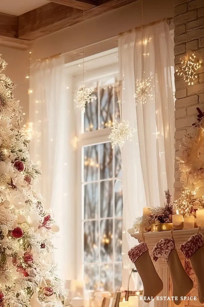 CHRISTMAS ORNAMENTS DANGLING FROM CEILING