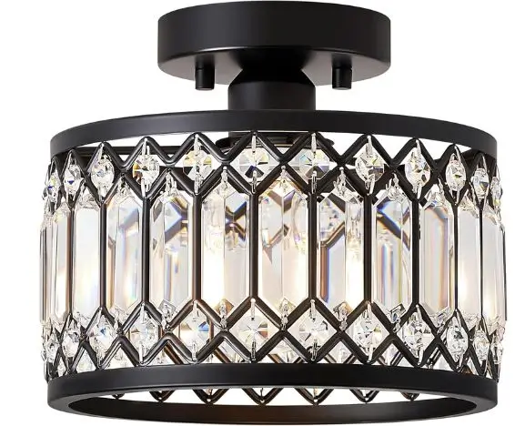 Crystal Black Ceiling Light, Modern Semi Flush Mount Ceiling Lighting Fixture