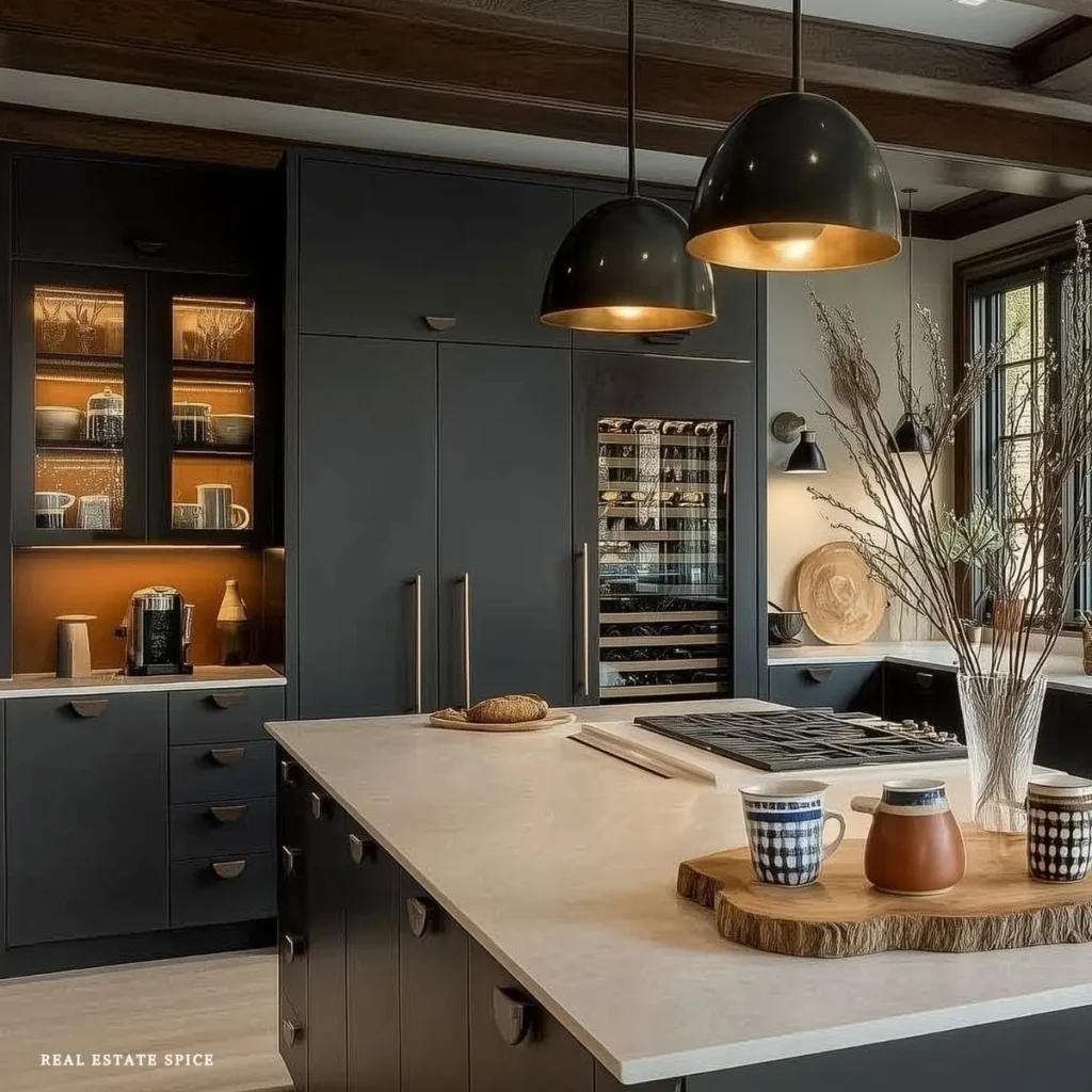 Flush cabinetry and hidden refrigerator