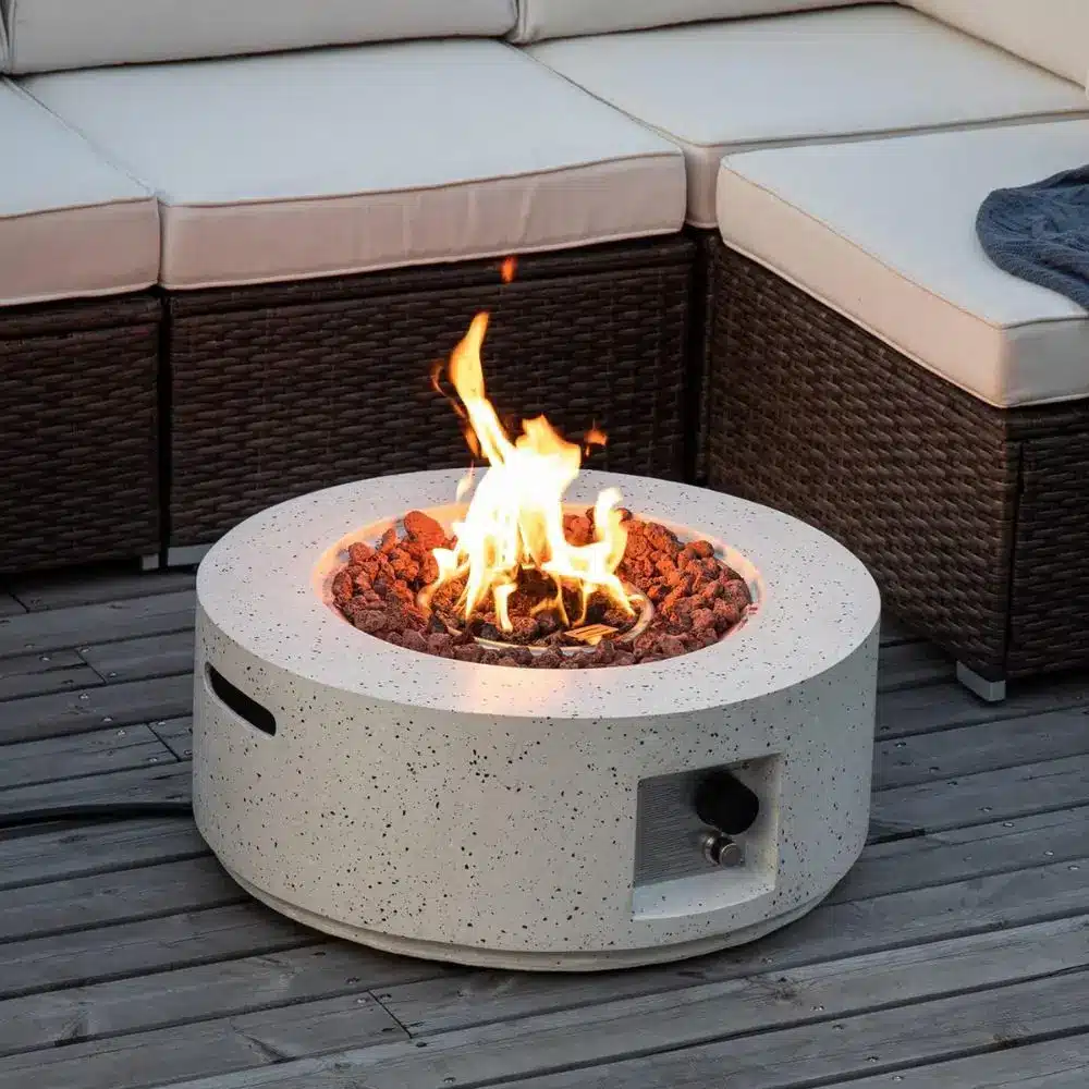 Outdoor Propane Fire Pit round with lava rocks