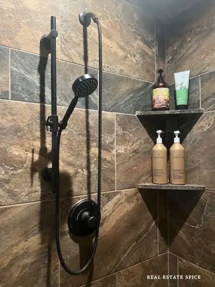 Shower Slide Bar Set and Handheld Shower Head with Hose in shower side view
