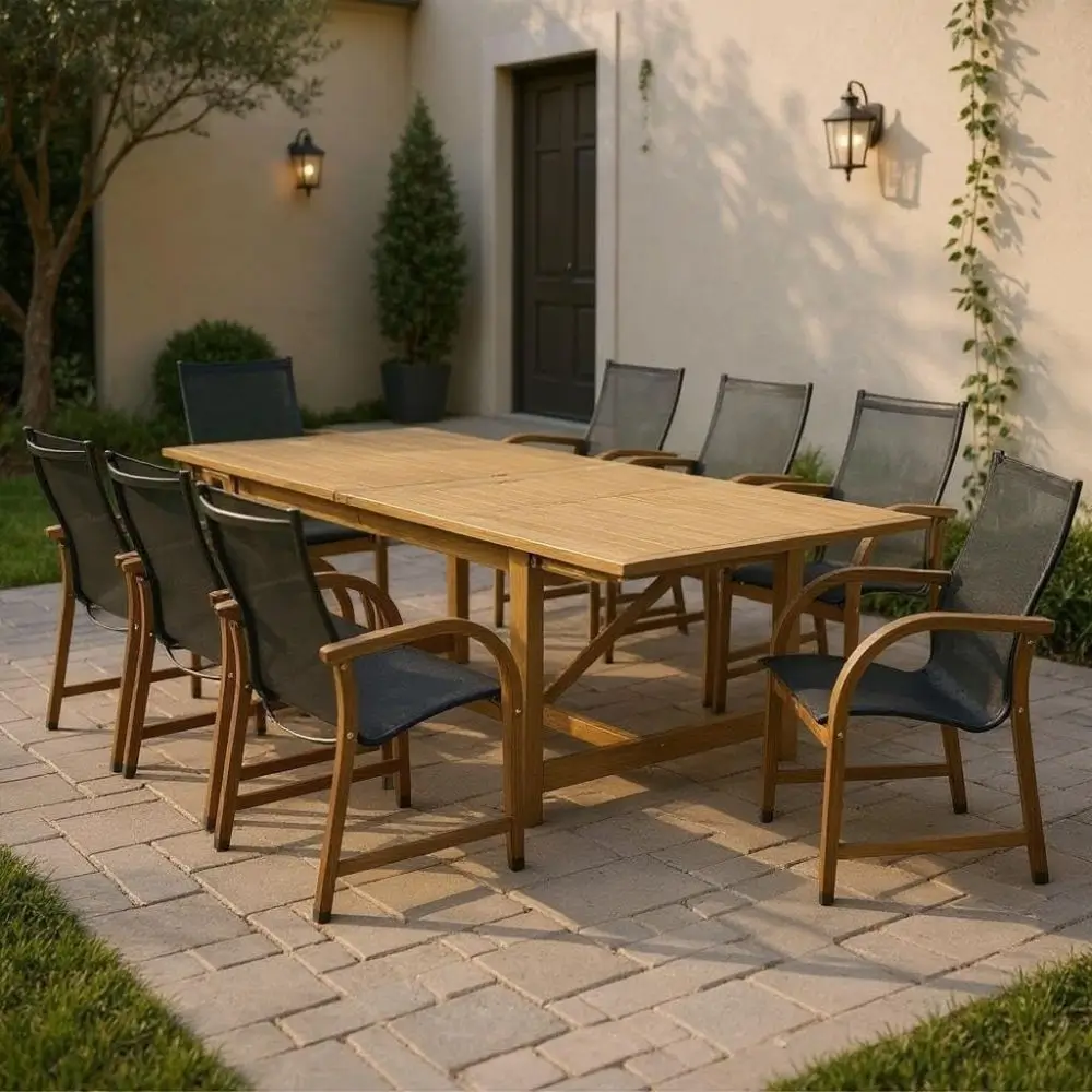 Teak wood rectangle dining set table and chairs