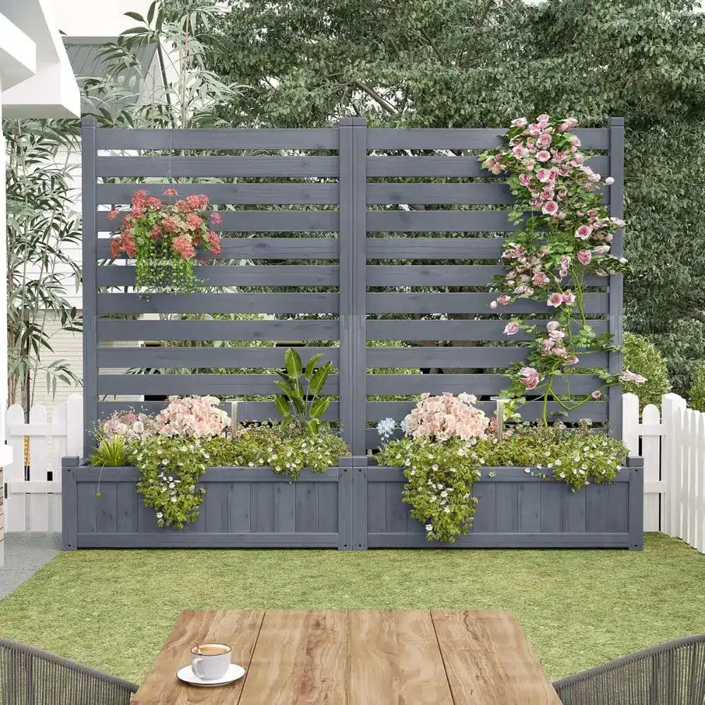 Wood Outdoor Privacy Fence Screen with Planter Box