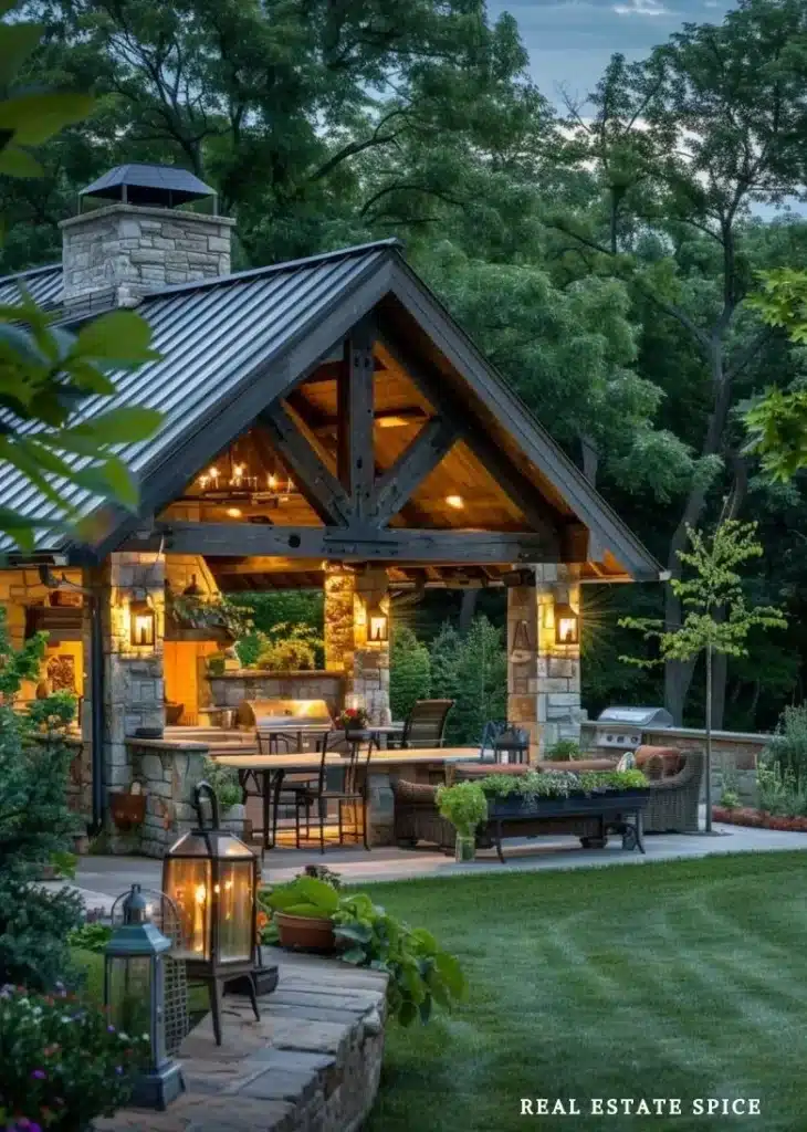 backyard ideas and furniture sets with lighting