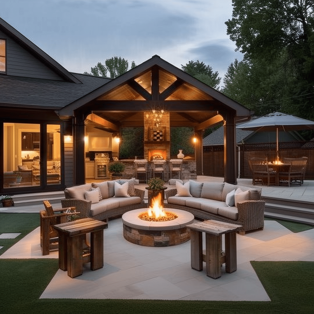 backyard patio with outdoor fire pit and outdoor couches