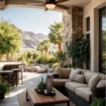 backyard patio with overhead lighting ceiling fan with light on ceiling