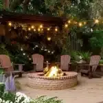 backyard rule of 3 areas fire pit with chairs around it