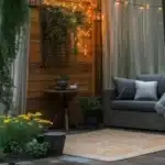 backyard rule of 3 privacy sheers and privacy wall for outside area pergola above