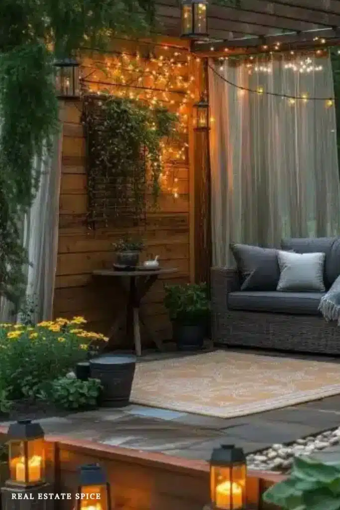 backyard rule of 3 privacy sheers and privacy wall for outside area pergola above