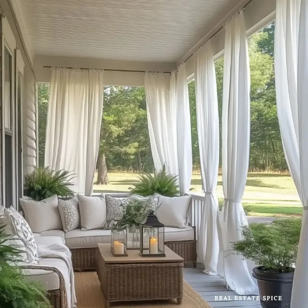 backyard rule of 3 small spaces back patio with curtains