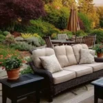 backyard rule of 3 small spaces small dining table outdoor sofa side table