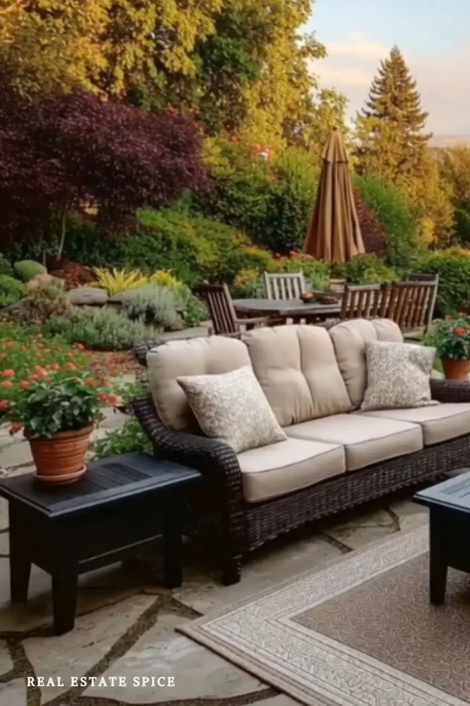 backyard rule of 3 small spaces small dining table outdoor sofa side table