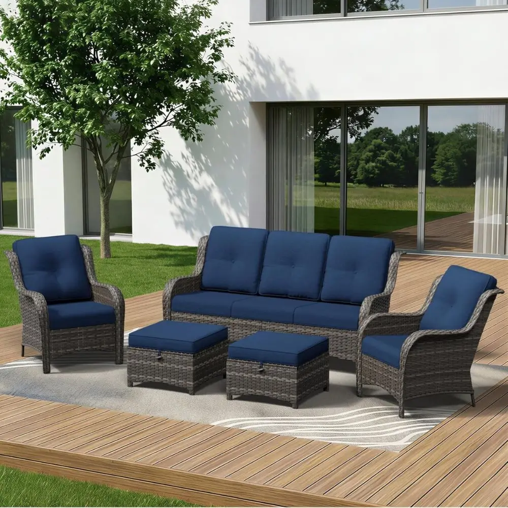 backyard wicker furnituer set sofa chairs foot rests