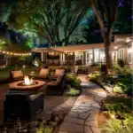 backyard with path lighting