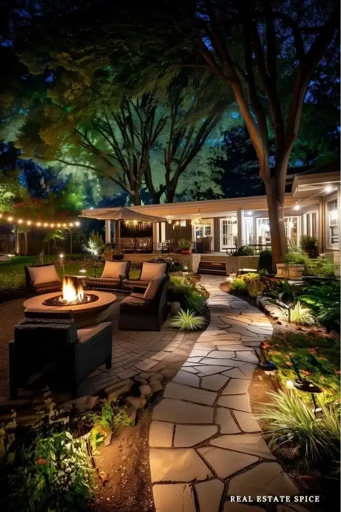 backyard with path lighting