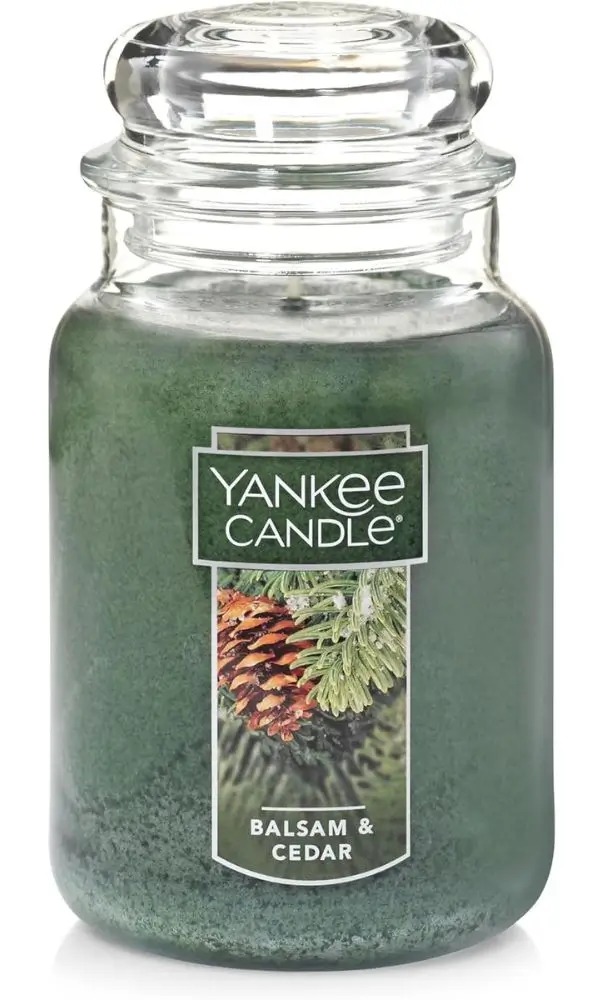 balsam and cedar scent candle
