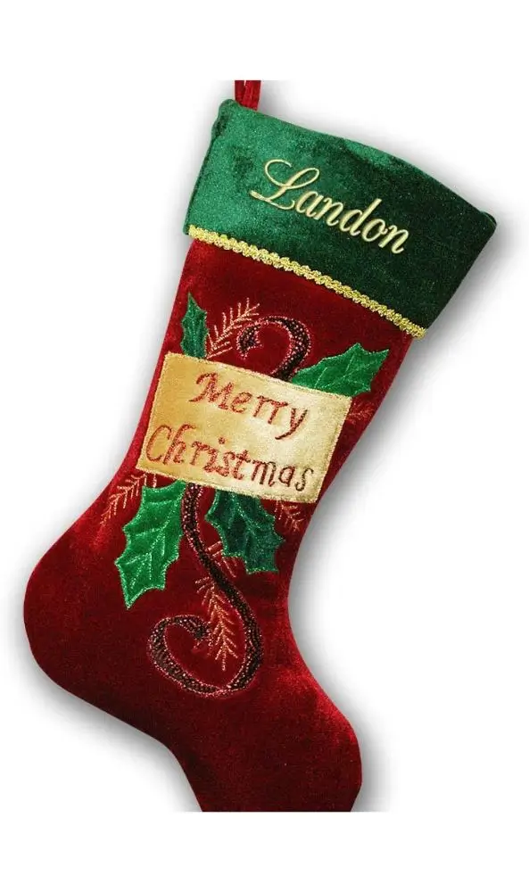 beautiful christmas stocking with personalized name at top