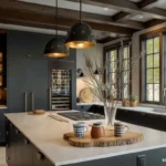 beautiful kitchen white counter and island dark cabinets pendants over island wall sconce kitchen lighting