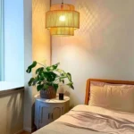 bedroom bedside hanging pendant light rattan shade