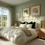 bedroom decor ideas bed with bedding wall art night stands