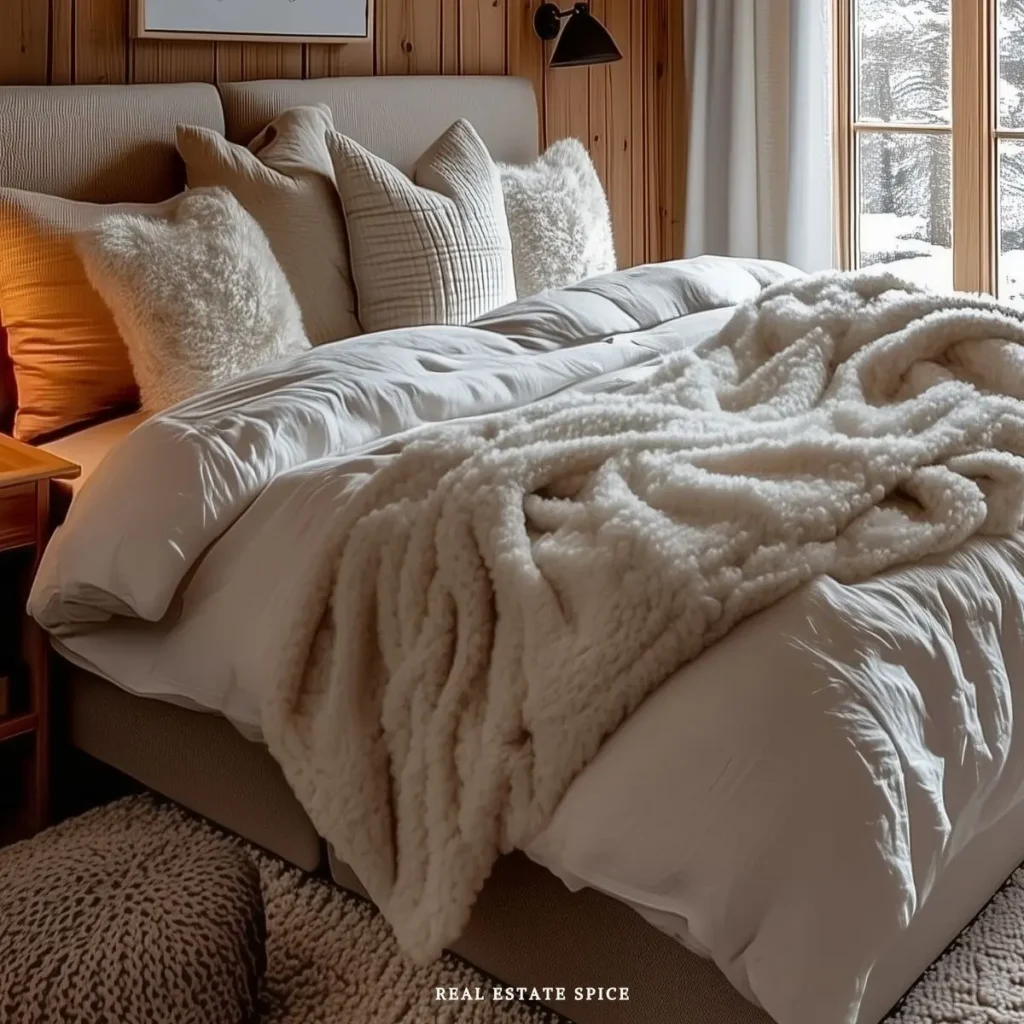 bedroom decorated for winter bed with bedding