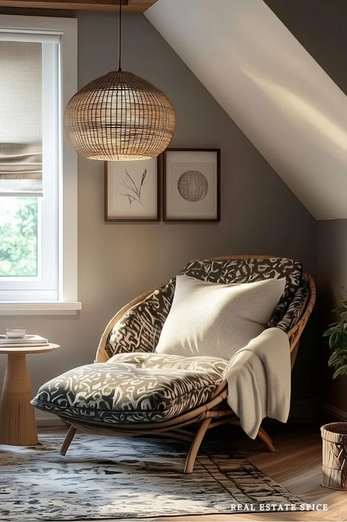 bedroom reading nook with chair and side table and lighting