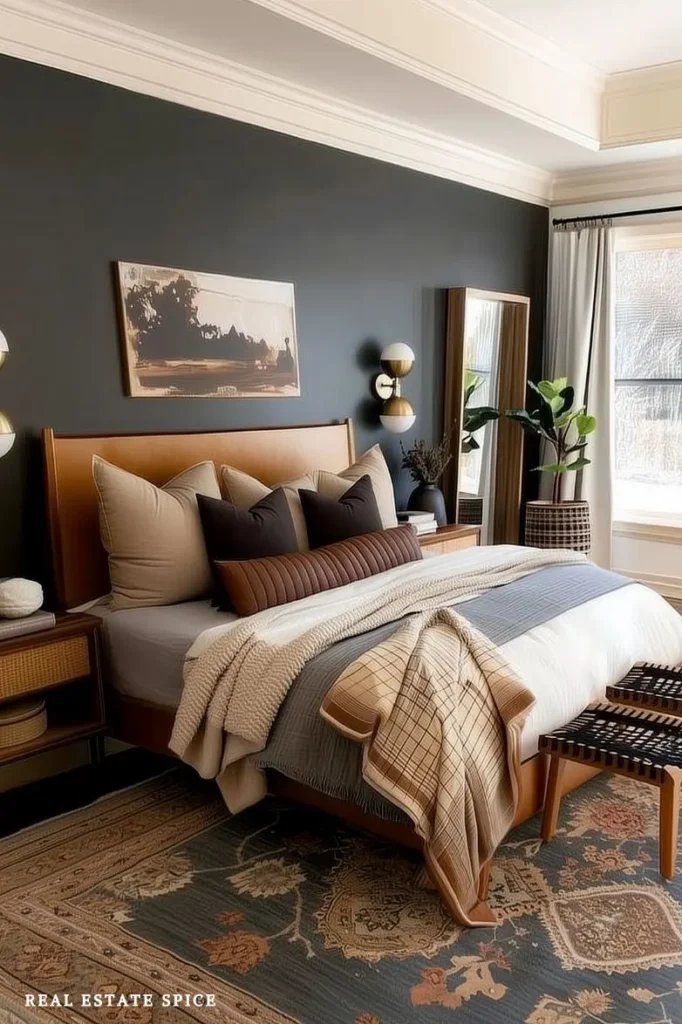 bedroom rule of 3 areas primary master bedroom rug wall sconces