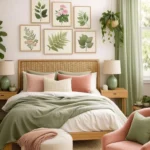 bedroom rule of 3 bed bedding lamps on nightstands area rug