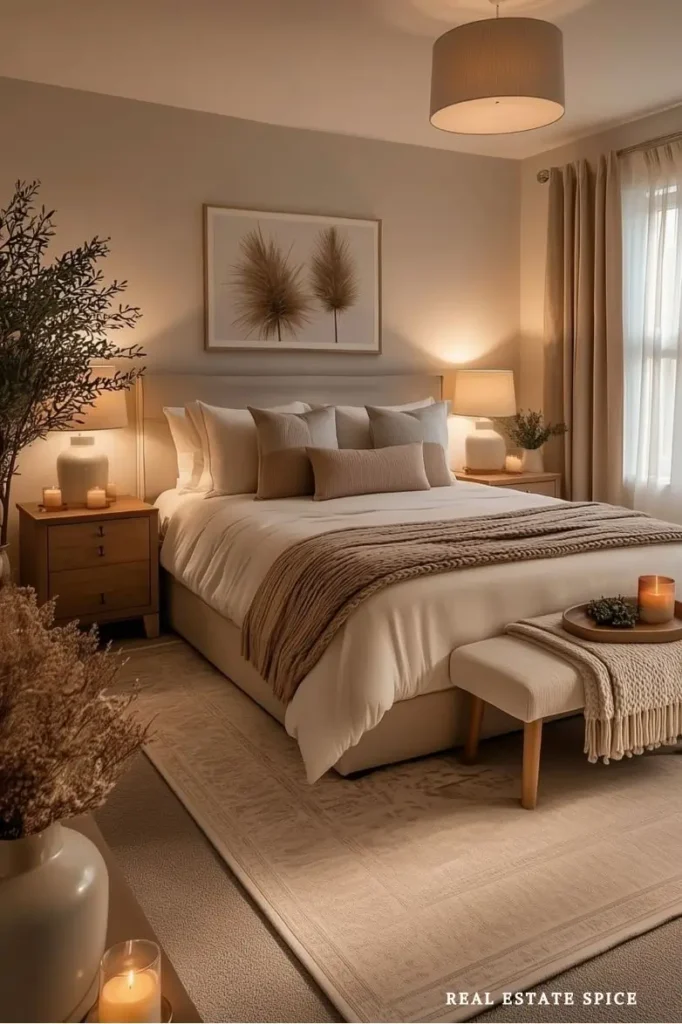 bedroom rule of 3 cozy bedroom with bedding lighting personal wall art
