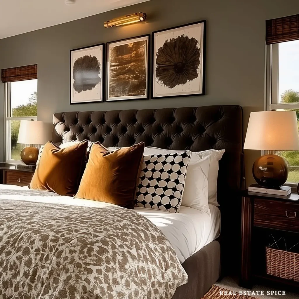 bedroom rule of 3 cozy bedroom with picture light above artwork on wall