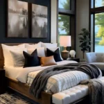 bedroom rule of 3 decor throw pillows table lamp