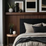 bedroom with bedding dark accents