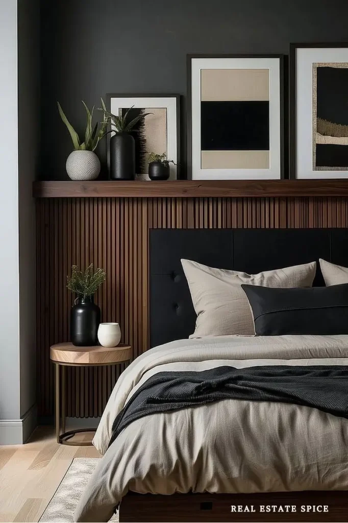 bedroom with bedding dark accents