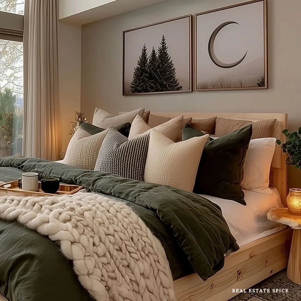 bedroom with cozy bedding and pillows