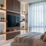bedroom with tv accent wall