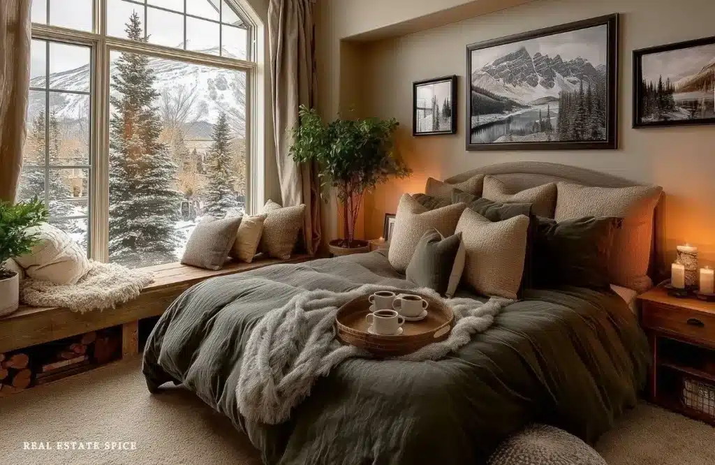 bedroom with winter decor theme