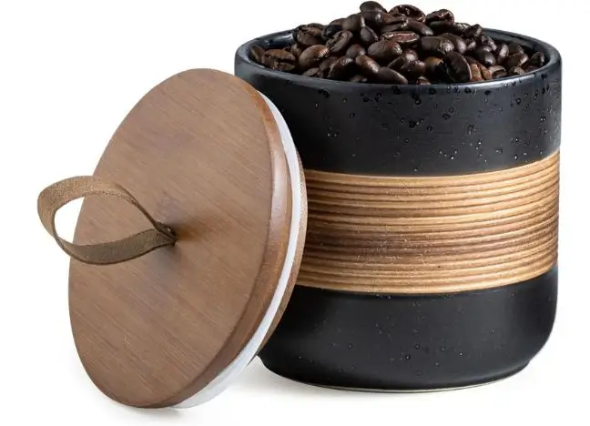 canister with lid holding coffee beans