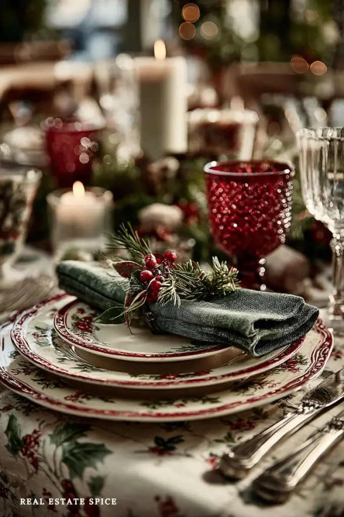 christmas decorated dining table