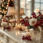 christmas decorated dresser in bedroom