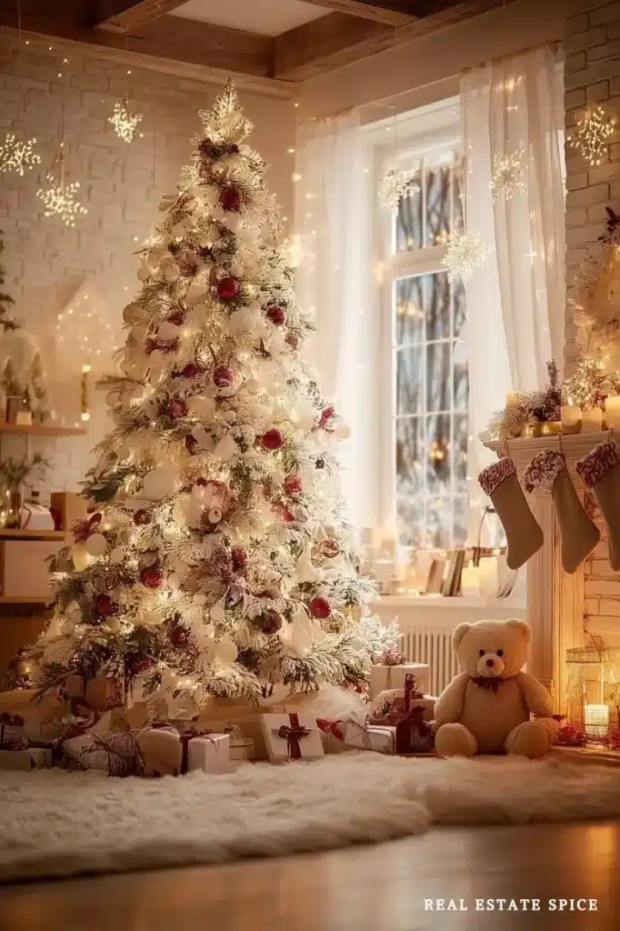 christmas decorated living room with christmas tree