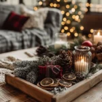 christmas tray on coffee table in living room christmas decorations in living room