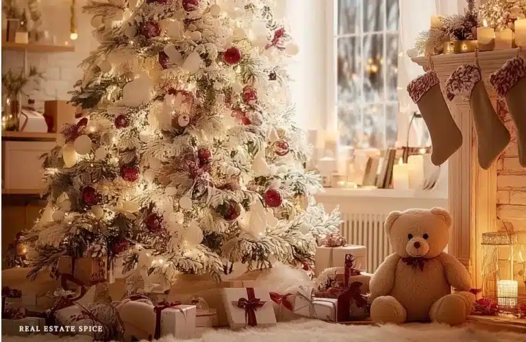 christmas tree with decorations teddy bear christmas stockings christmas decorations