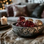coffee table with christmas decor on it
